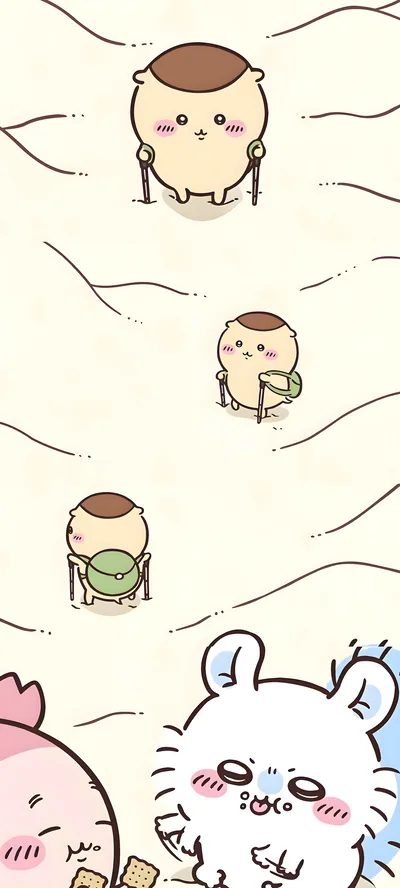 Kurimanju hiking with trekking poles and Momonga eating Wallpaper for Phone