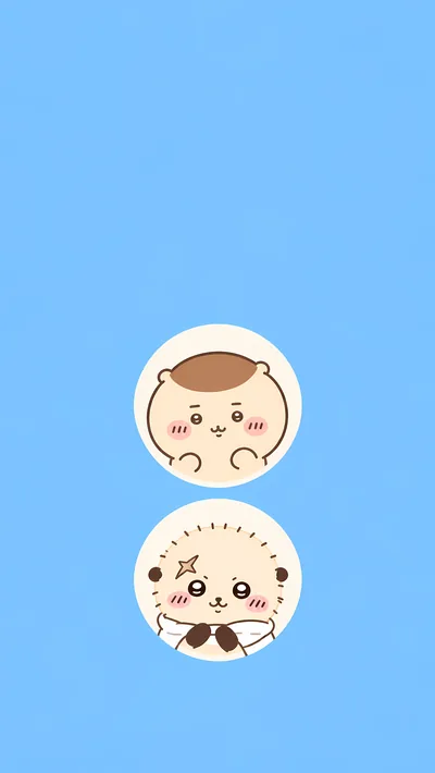 ちいかわのくりまんじゅうとラッコの可愛いアイコンが並ぶブルーのスマホ壁紙