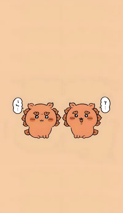 ちいかわの可愛いシーサーの置物が並んでおしゃべりするスマホ高画質壁紙