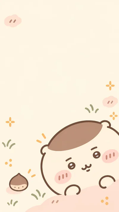 작은 밤 옆에서 빼꼼 얼굴을 내민 귀여운 밤만쥬 일러스트 스마트폰 배경화면