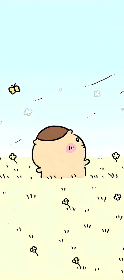 꽃밭에 앉아 하늘을 올려다보는 귀여운 밤만쥬 치이카와 스마트폰 배경화면