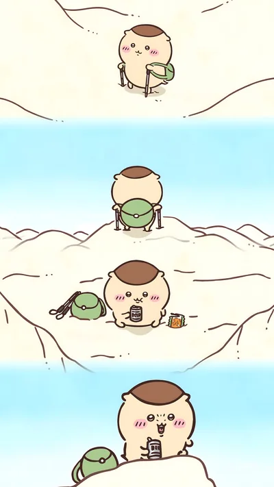 눈산을 등산하고 정상에서 시원하게 맥주를 마시는 귀여운 밤만쥬 스마트폰 고화질 배경화면