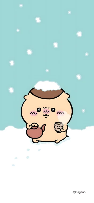 눈 내리는 겨울 따뜻한 차를 마시는 귀여운 밤만쥬 스마트폰 고화질 배경화면