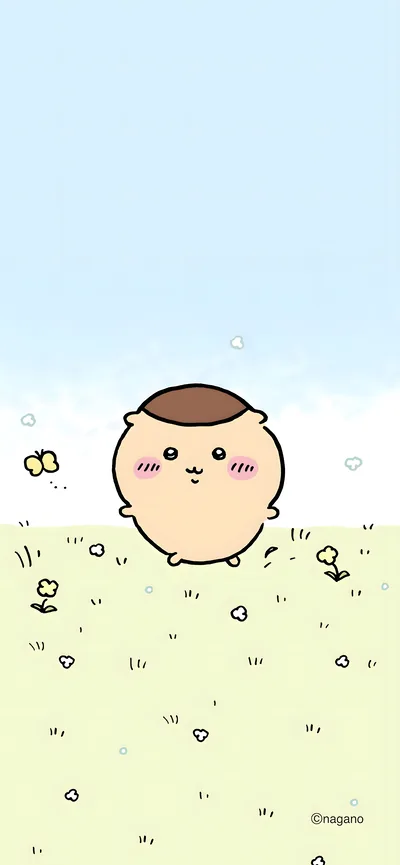 푸른 하늘과 들꽃밭에 서 있는 귀여운 밤만쥬 스마트폰 배경화면