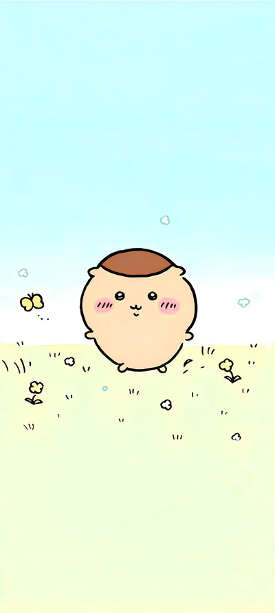 푸른 하늘과 꽃밭에 서 있는 동글동글 귀여운 밤만쥬 스마트폰 배경화면