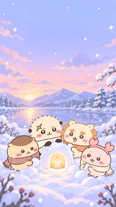 ラッコ、くりまんじゅう、シーサー、古本屋の雪景色かまくらスマホ高画質壁紙