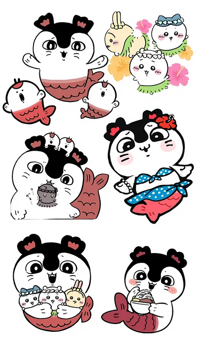 賽蓮與可愛的吉伊卡哇、小八以及烏薩奇的海島篇趣味日常合集手機桌布