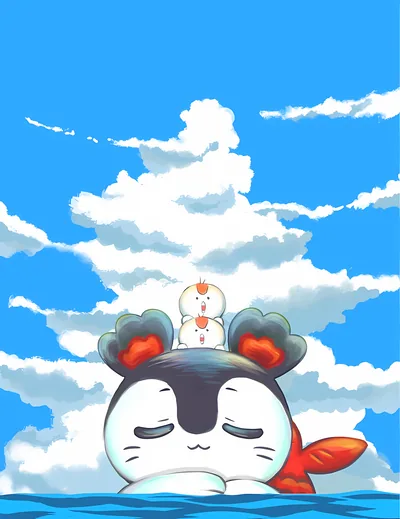 吉伊卡哇島嶼篇賽蓮在蔚藍晴空的大海中悠閒漂浮的高清治癒手機背景圖