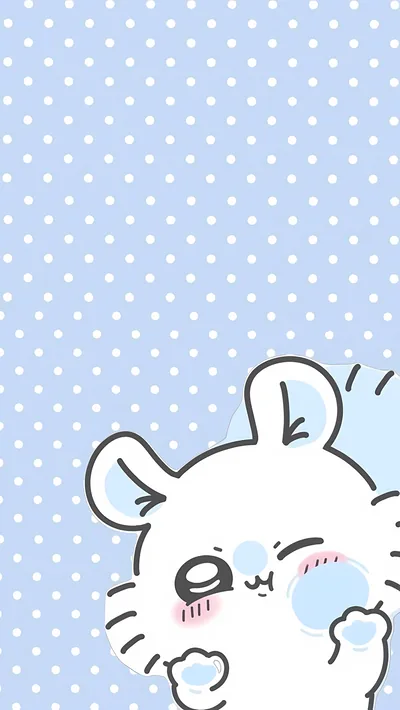 하늘색 땡땡이 배경 속 귀엽게 윙크하는 모몽가 스마트폰 고화질 배경화면