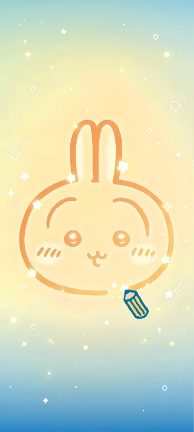 夜空に光る星とクレヨンで描かれたうさぎがかわいいちいかわスマホ壁紙
