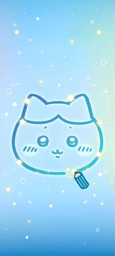 반짝이는 밤하늘 배경에 빛나는 펜으로 그린 귀여운 하치와레 스마트폰 고화질 배경화면