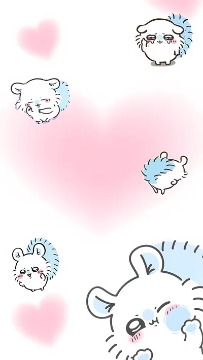 애교 부리는 귀여운 모몽가와 핑크빛 하트 치이카와 스마트폰 고화질 배경화면