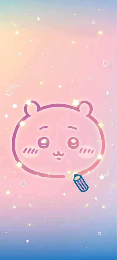 별빛 가득한 파스텔 배경 속 빛나는 연필로 그린 귀여운 치이카와 스마트폰 배경화면