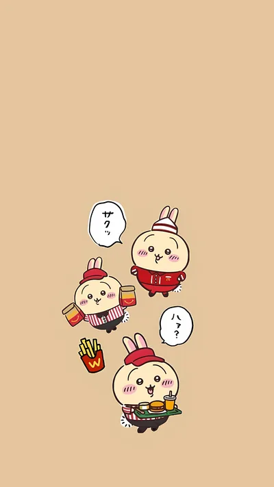 Chiikawa烏薩奇化身速食店員送漢堡與薯條的可愛日常卡通手機桌布