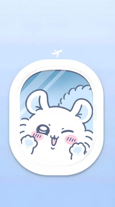 飛行機の窓から楽しそうにウインクする可愛いモモンガのスマホ壁紙