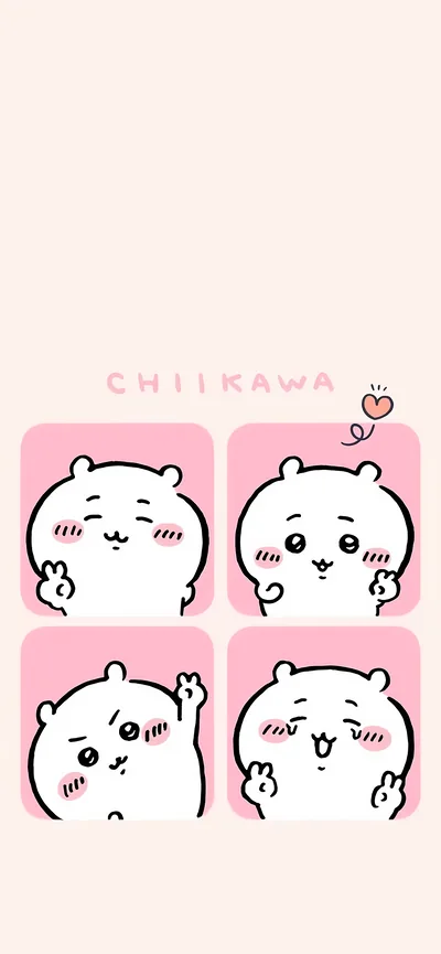 ちいかわの可愛いピンク4コマフォトポーズスマホ壁紙