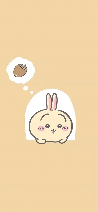 ちいかわのうさぎが穴から顔を出しどんぐりを思い浮かべる可愛いスマホ壁紙