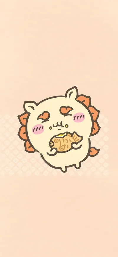 ちいかわのシーサーが美味しそうにたい焼きを食べるスマホ高画質壁紙