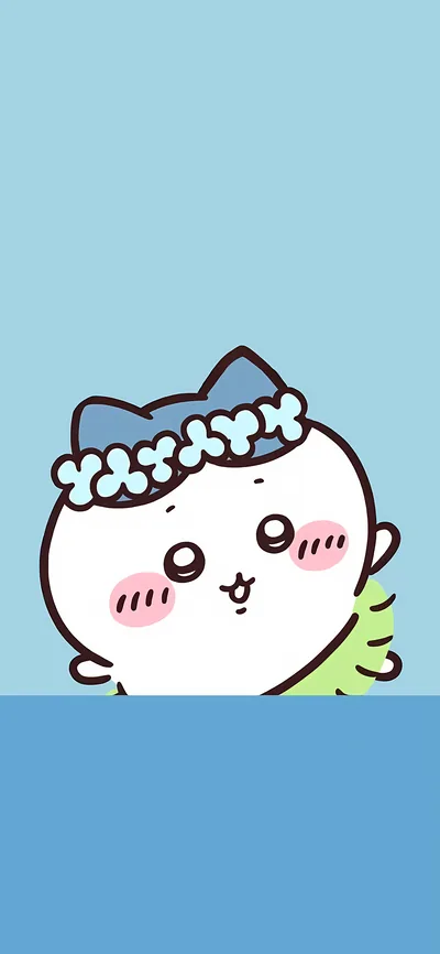 花かんむりをつけた可愛いハチワレのスマホ壁紙