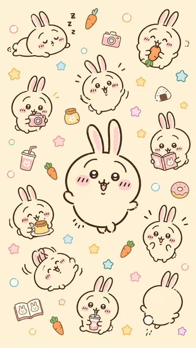 ちいかわのうさぎが色んなポーズで楽しむ可愛いイラストのスマホ壁紙