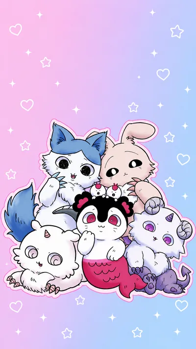 ちいかわ、ハチワレ、うさぎ、セイレーンたちがキメラ化した可愛いスマホ高画質壁紙