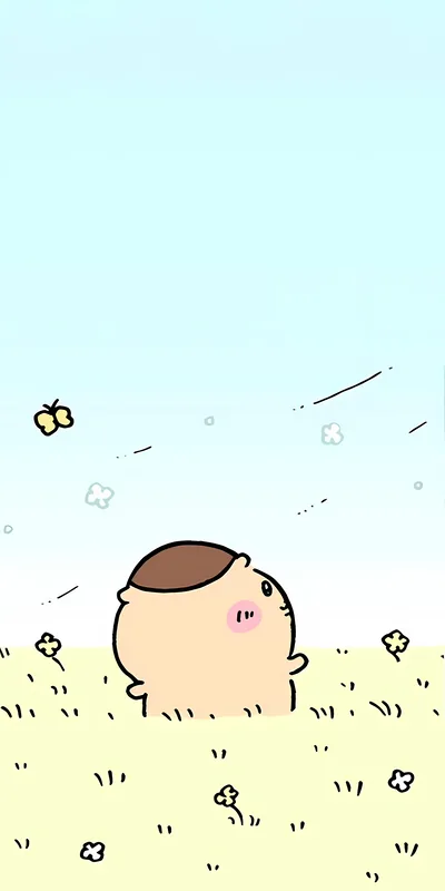 お花畑で空を見上げるかわいいくりまんじゅうのスマホ壁紙