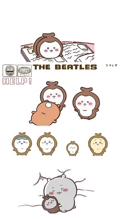 ビートルズ風パロディとちいかわ＆ちいかぶの抱擁が可愛い癒やしスマホ壁紙