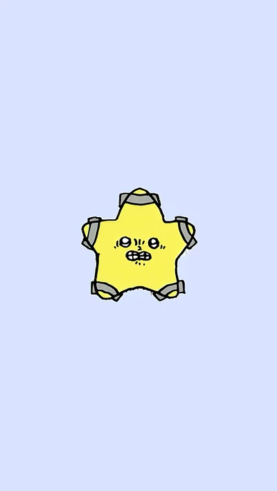 ちいかわのテープで固定された黄色い星キャラクターのシンプルで可愛いスマホ壁紙