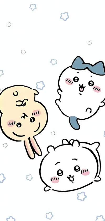 ちいかわとハチワレとうさぎが星空に浮かぶキュートな癒やし系スマホ壁紙