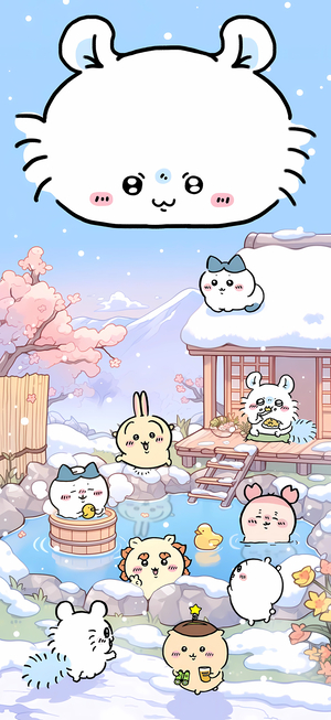吉伊卡哇等角色冬日泡温泉，樱花雪景相伴 - 吉伊卡哇壁纸