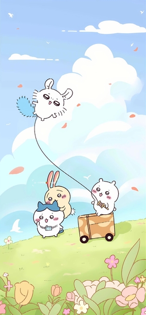 吉伊卡哇、小八、乌萨奇、飞鼠春日放风筝 - 吉伊卡哇手机背景