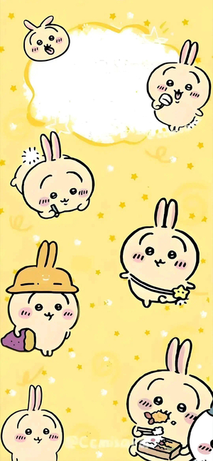 乌萨奇们在黄色星星背景做不同趣事 - 吉伊卡哇壁纸