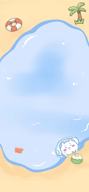 吉伊卡哇在海边听音乐喝椰汁 - 吉伊卡哇手机背景