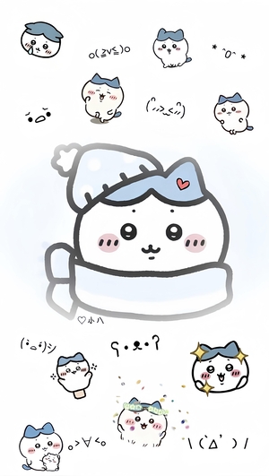 小八（ハチワレ）的可爱表情与冬日装扮 - 手机背景